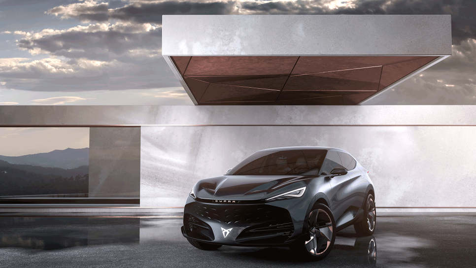 CUPRA чорного кольору в гаражі, вид спереду